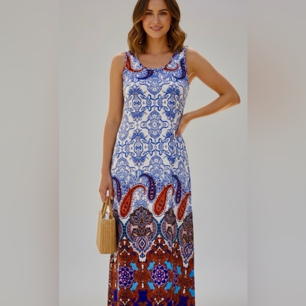 🎁 FREE W/ BUNDLE* NWT Cruise by Creation Vibrant summer Paisley Maxi Dress